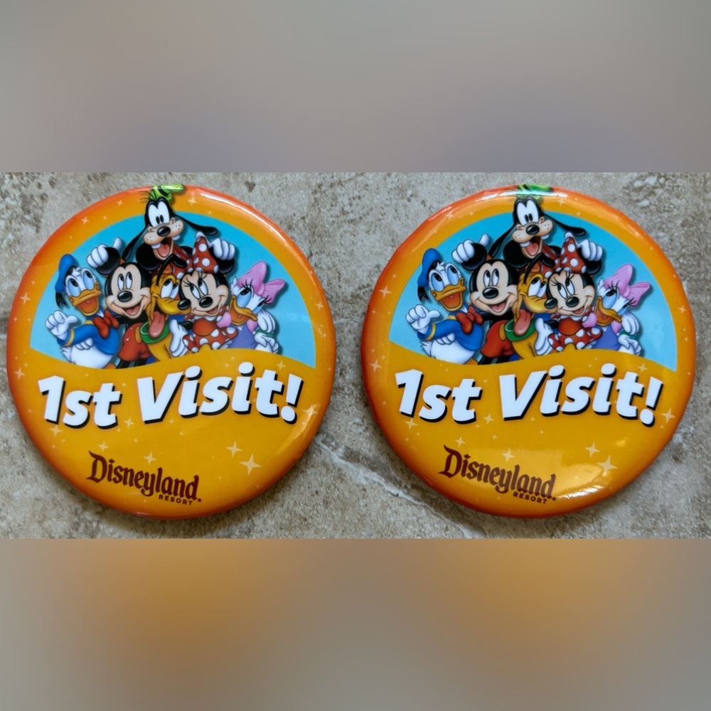 Walt Disney World 1ST VISIT 2 Buttons Pins Mickey Minnie Donald Goofy Daisy